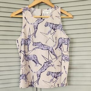 Las Surenas Star Leopard Cat Sleeveless Cotton Linen Blend Top